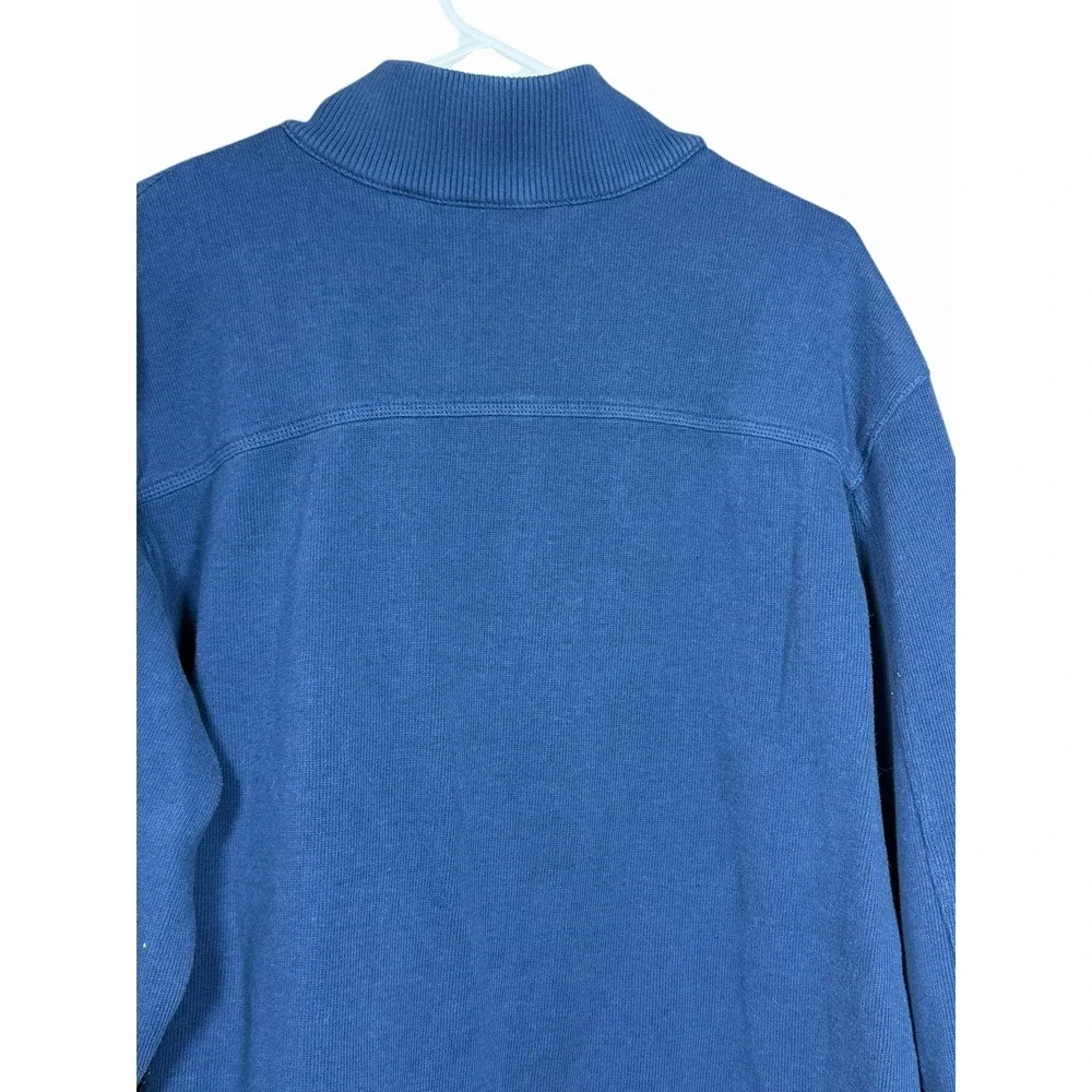 Eddie Bauer Men's XL Mock Neck Henley Sweatshirt Blue 100% Cotton Long‎ Sleeve